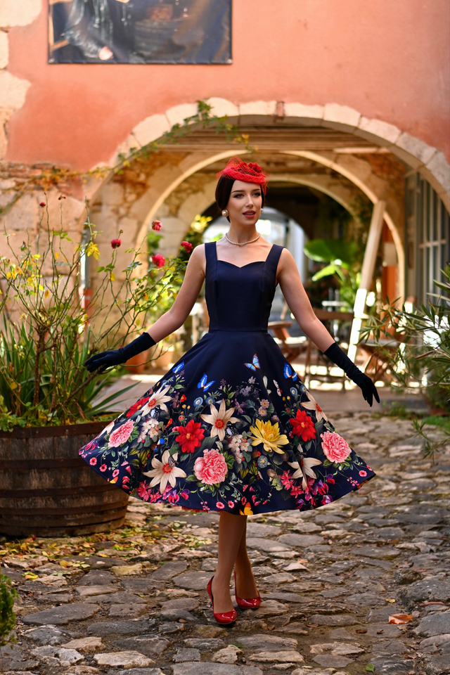 retro vixen dresses Film Noir Gown and Turbanette in Black Velvet